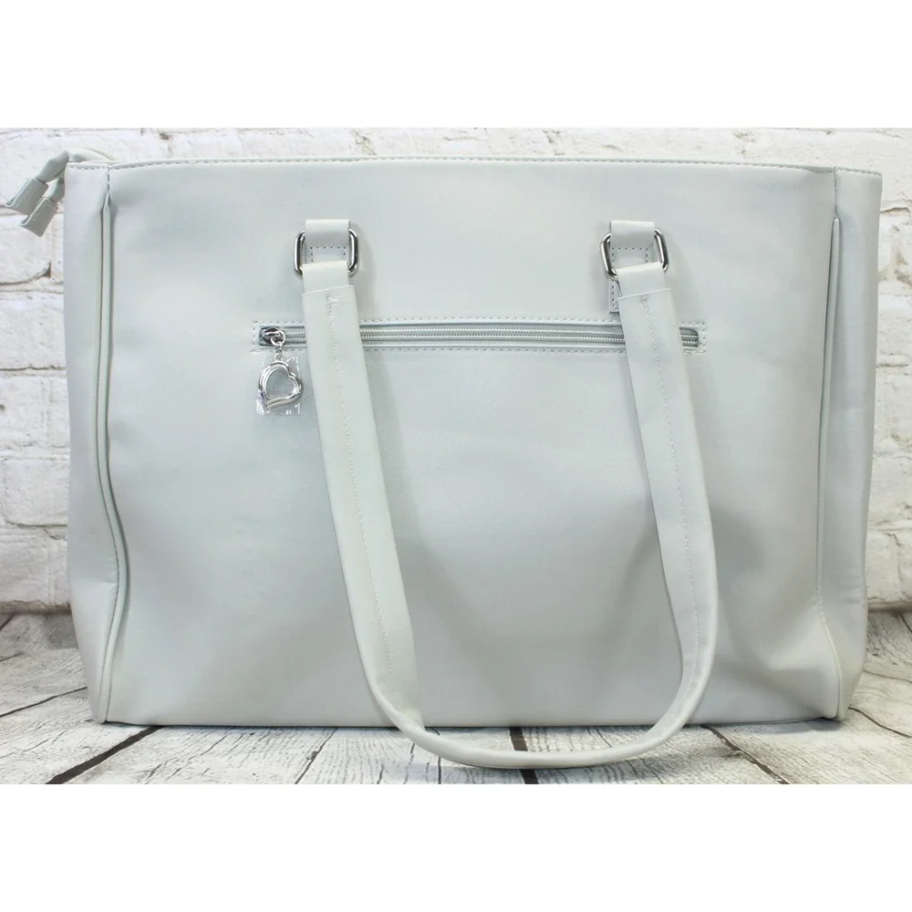 BELLA RUSSO Extra Large Purse TOTE LAPTOP BAG Shoulder Bag TRAVEL Grey 2 ZIPPERS